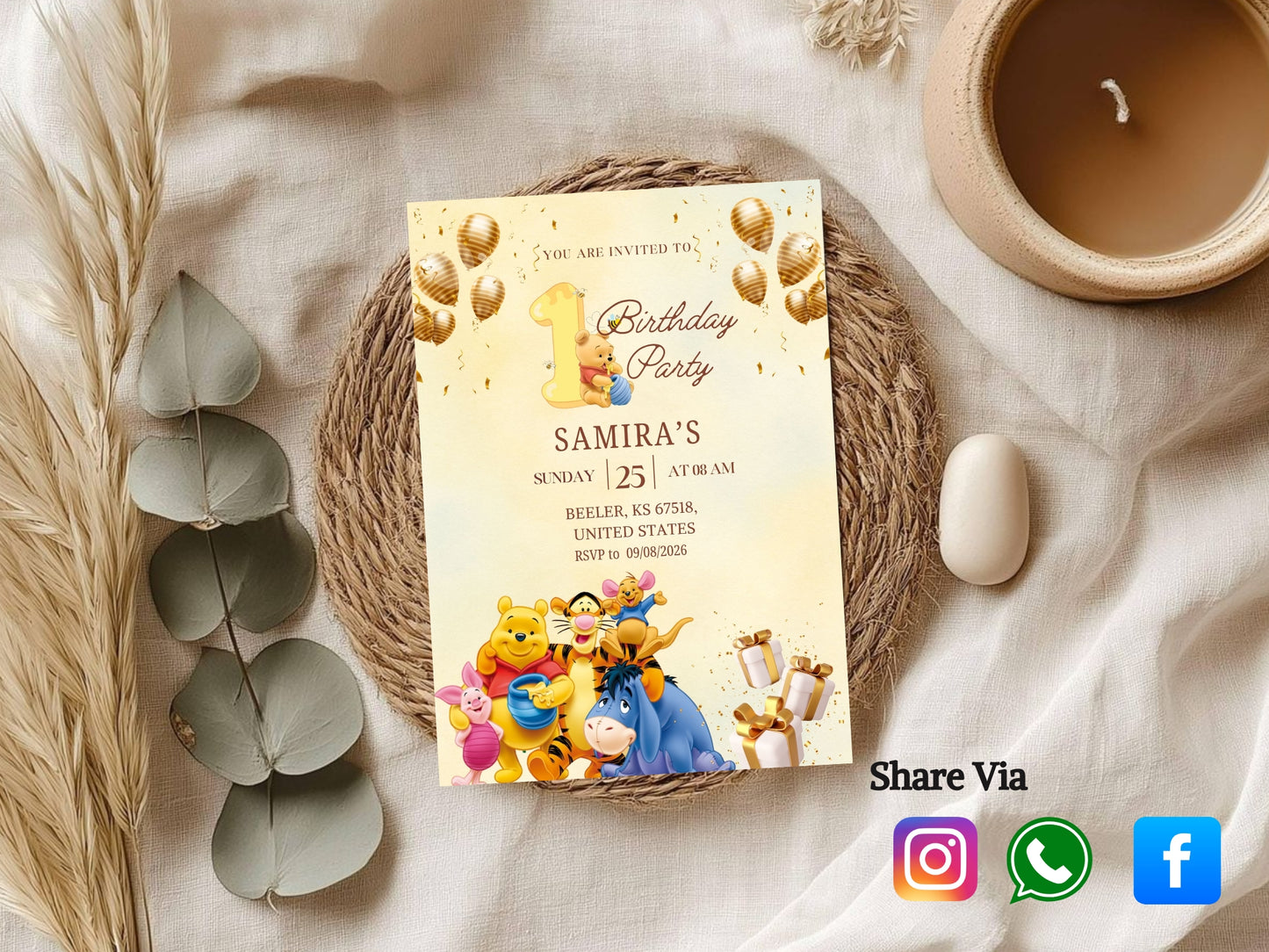 Cartoon Theme Birthday Invitation Card - Kids Birthday Party Invite