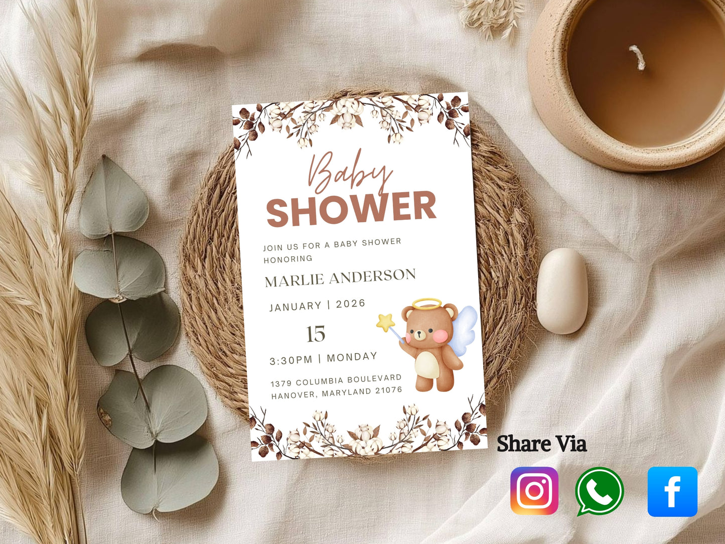 Floral Elegant Invitation Template | Luxury Flower Editable Invite | Instant Download Printable Card