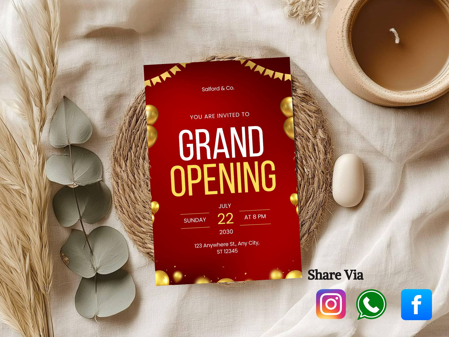Minimal Grand Opening Card Template | Modern Simple Business Launch Invitation | Printable & Editable Design