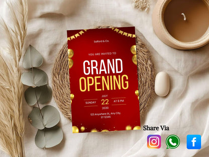 Minimal Grand Opening Card Template | Modern Simple Business Launch Invitation | Printable & Editable Design