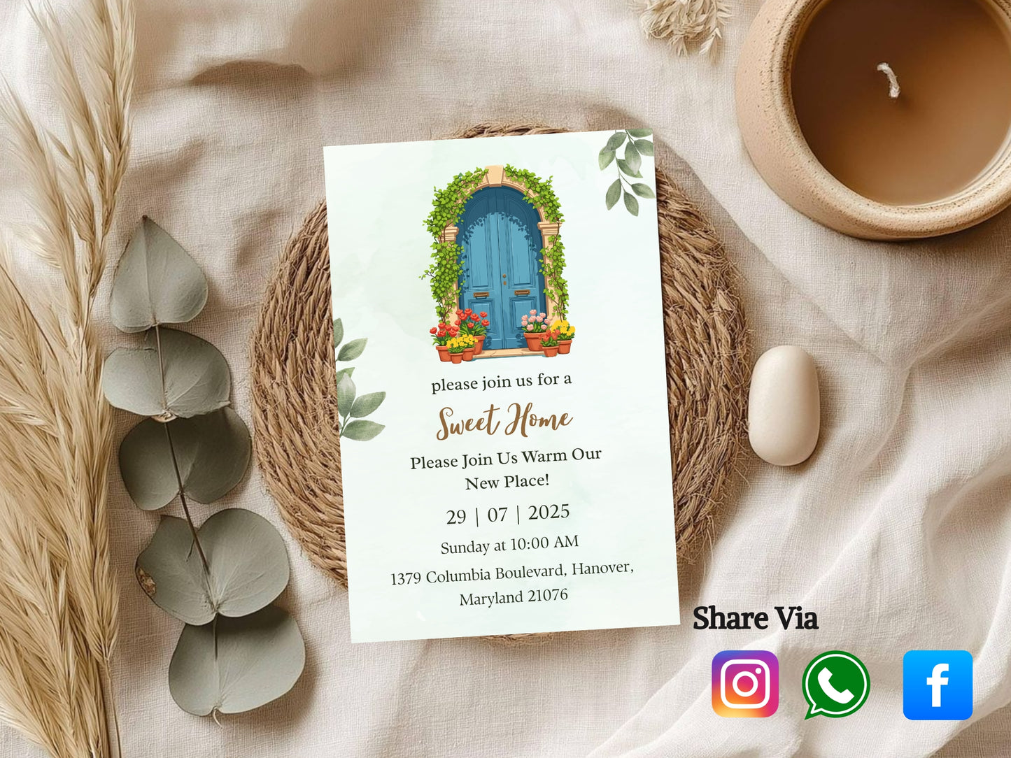 Floral Elegant Housewarming Card – Sophisticated New Home Invitation – Printable Template