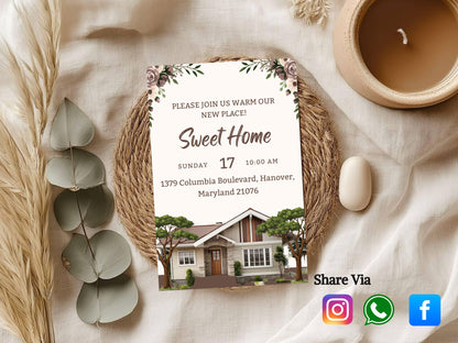 Floral Elegant Housewarming Card – Sophisticated New Home Invitation – Printable Template