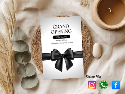 Elegant Minimal Grand Opening Card Template | Modern Clean Luxury Business Launch Invitation | Printable & Editable Design