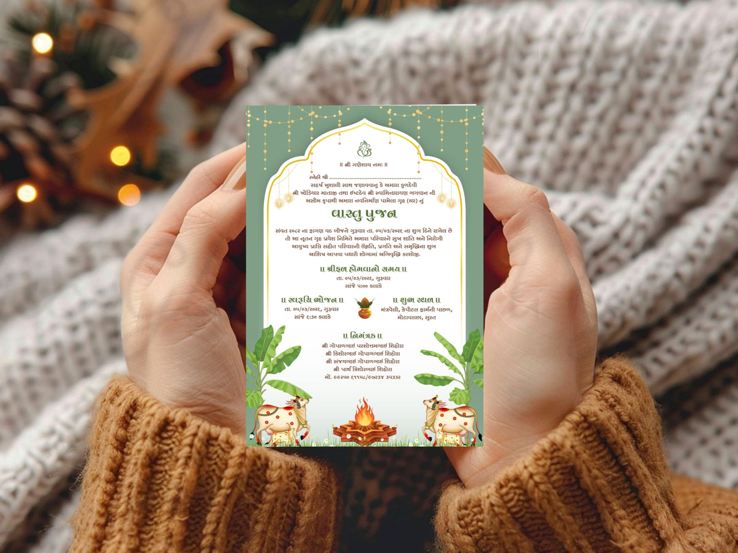Royal Theme Vastu Pujan Invitation Card | Luxury Griha Pravesh Digital Invite