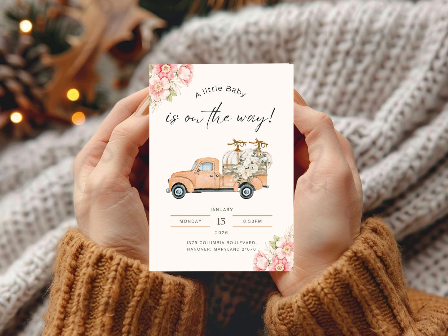 Floral Elegant Baby Shower Invitation Template | Editable Luxury Floral Invite | Instant Download Printable Card