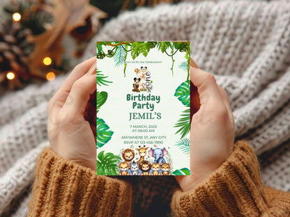 Animal Jungle Theme Birthday Invitation Card Design for Kids