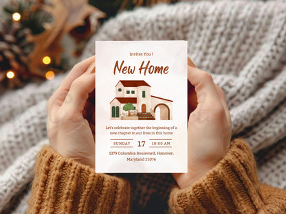 Red Theme Housewarming Card – Bold Elegant New Home Invitation – Printable Template