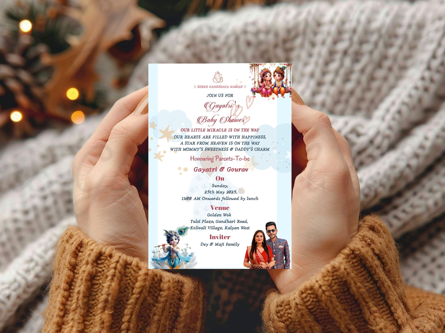 Cute Krishna Theme Baby Shower Card | Traditional & Adorable Invitation