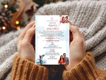 Cute Krishna Theme Baby Shower Card | Traditional & Adorable Invitation