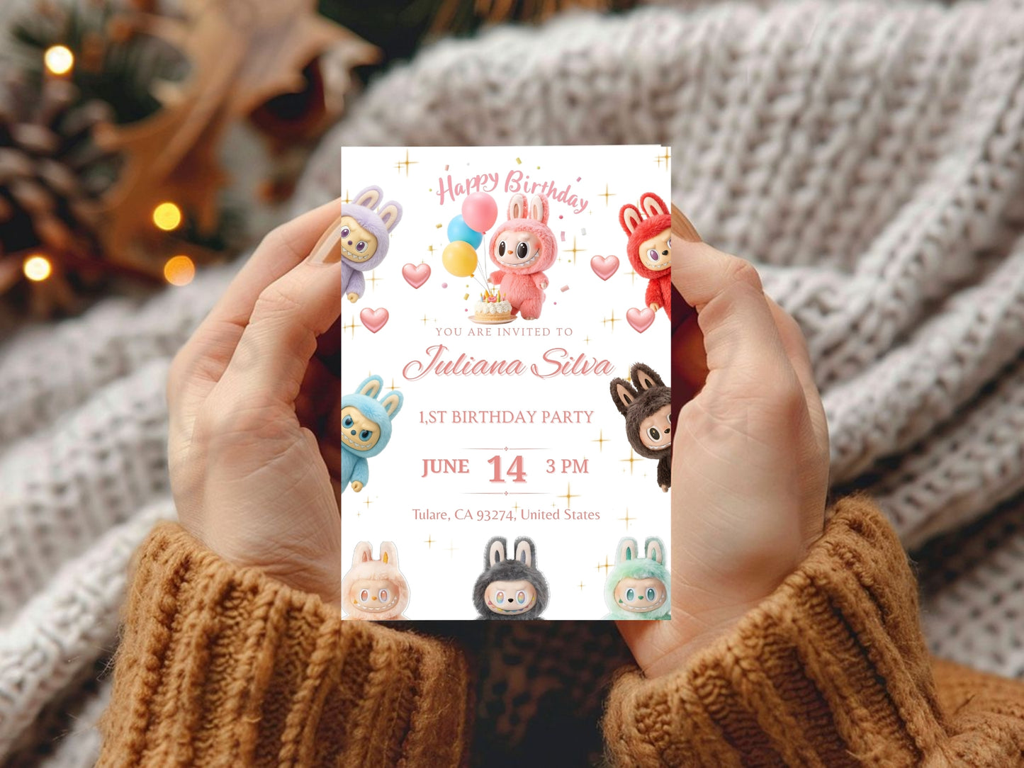 Labubu Theme Birthday Invitation Card – Cute & Playful Party Invite