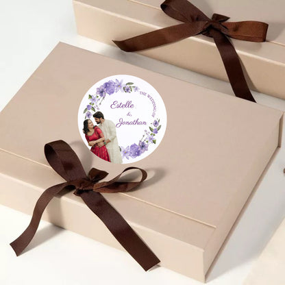 Purple Floral Wedding Thank You Stickers – Custom Name & Date Labels