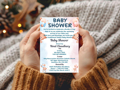 Baby Bear Theme Baby Shower Invitation – Cute Teddy Bear Baby Shower Card – Printable Template
