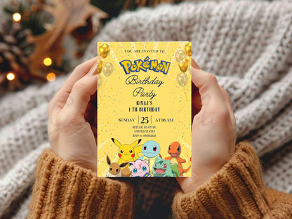 Pokémon Theme Birthday Invitation Card - Kids Cartoon Birthday Party Invite