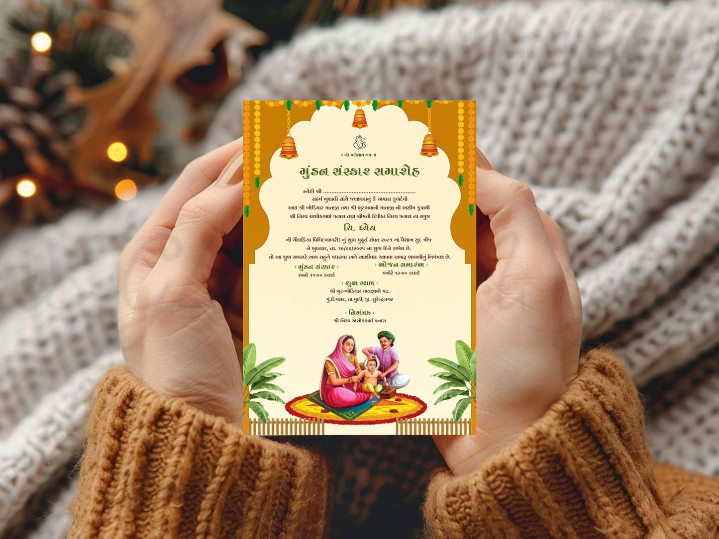 Traditional Mundan Sanskar Invitation Card | Hindu Baby Ceremony Digital Invite