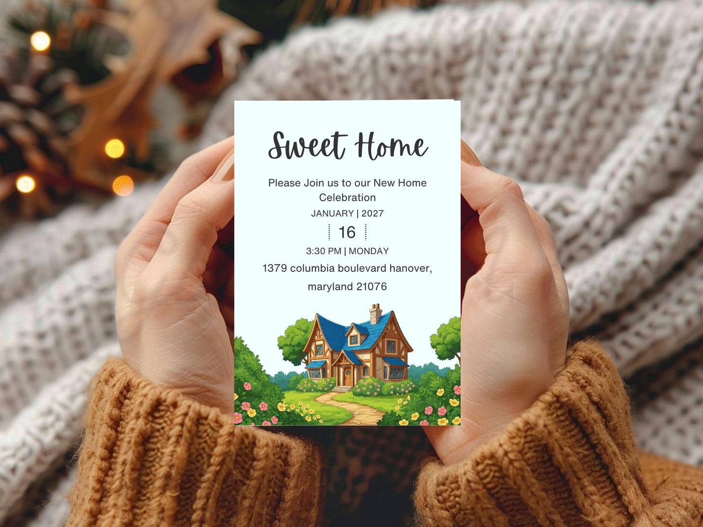 Nature Theme Housewarming Card – Botanical New Home Invitation – Printable Template