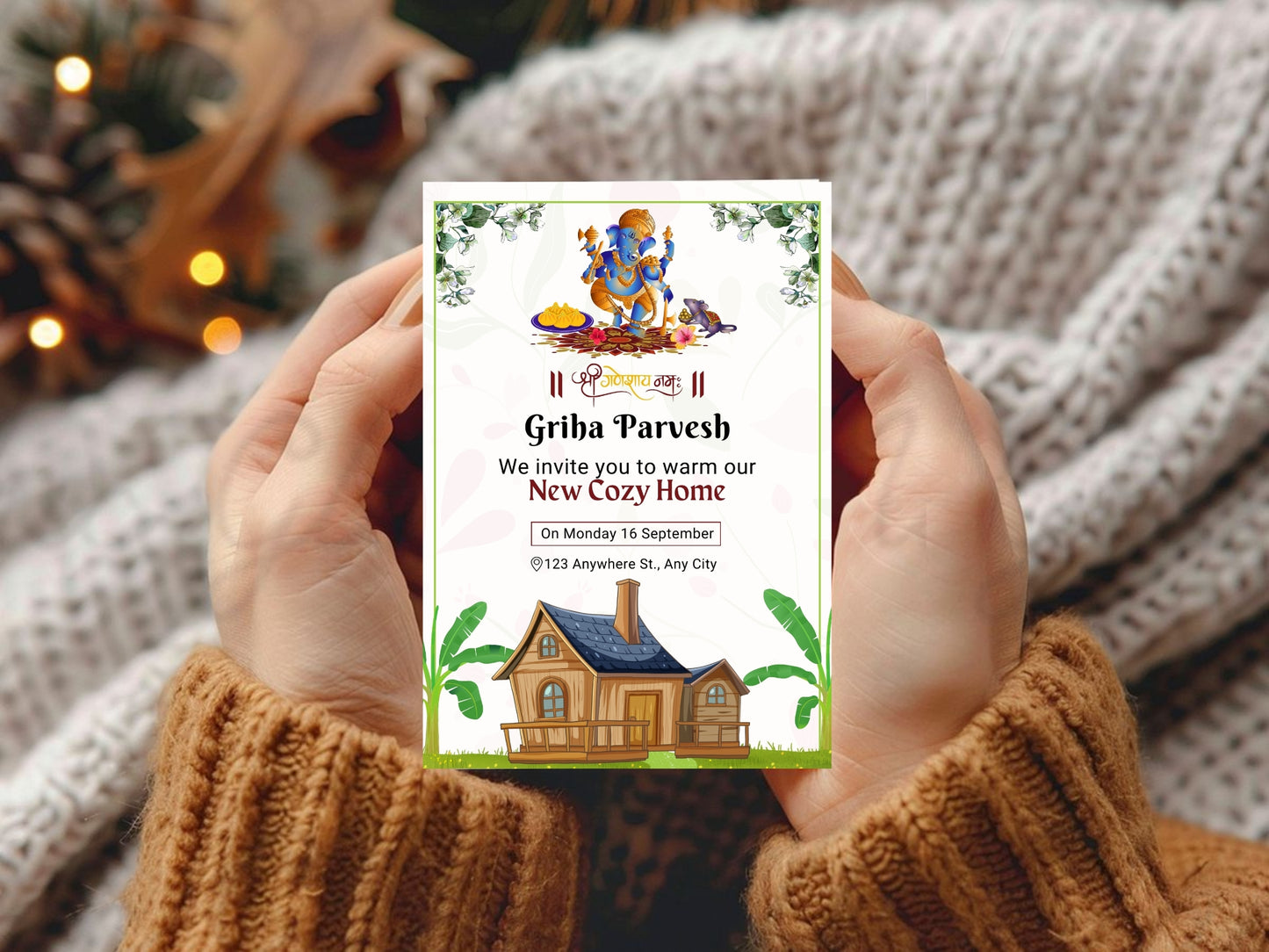 Simple and Elegant Vastu Pujan Card – Minimal Invitation Design