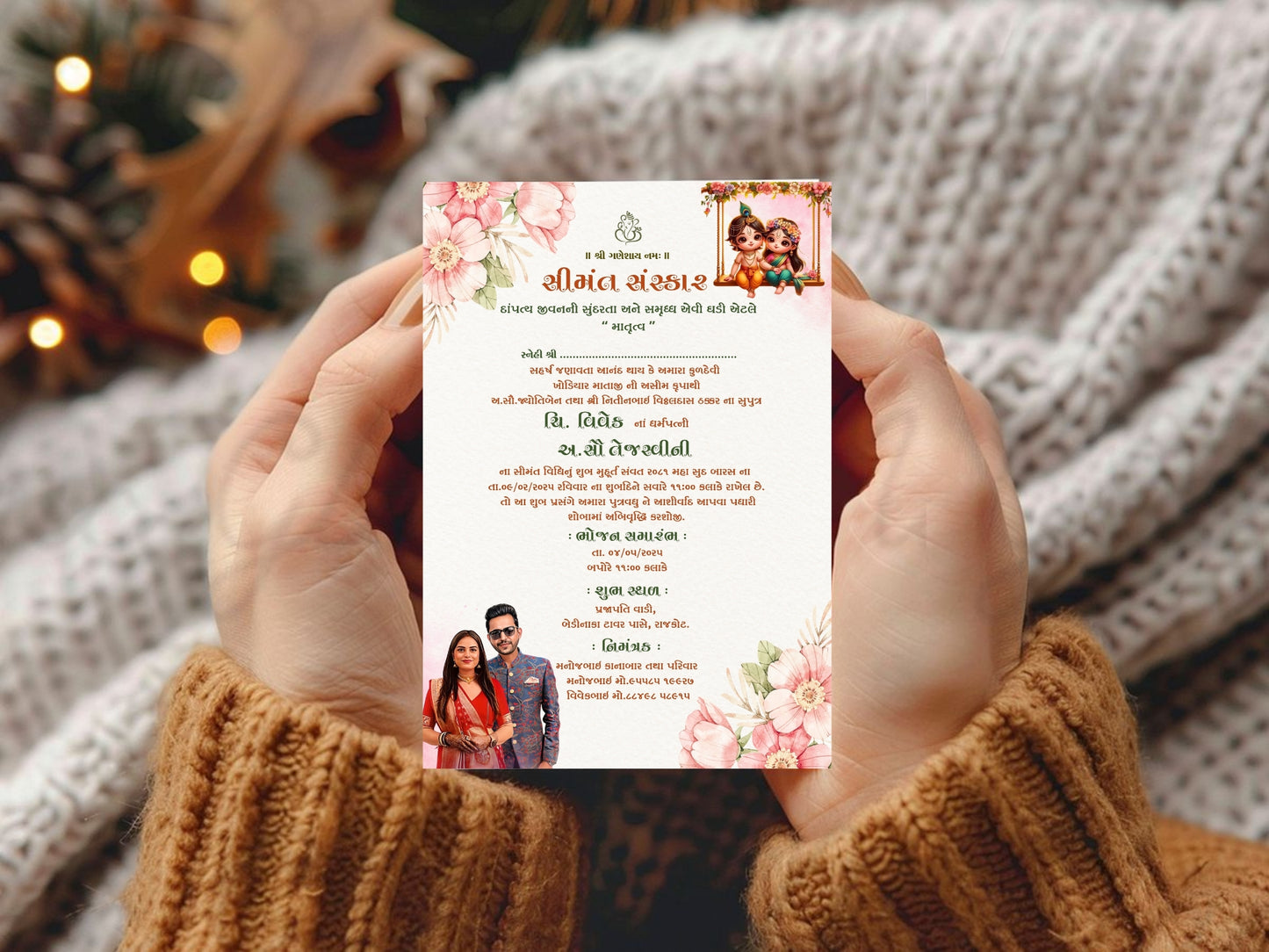 Krishna Floral Baby Shower Invitation Card | Hindu God Krishna Theme Baby Shower Invite | Editable Printable Digital Download