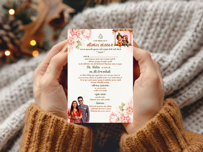 Krishna Floral Baby Shower Invitation Card | Hindu God Krishna Theme Baby Shower Invite | Editable Printable Digital Download