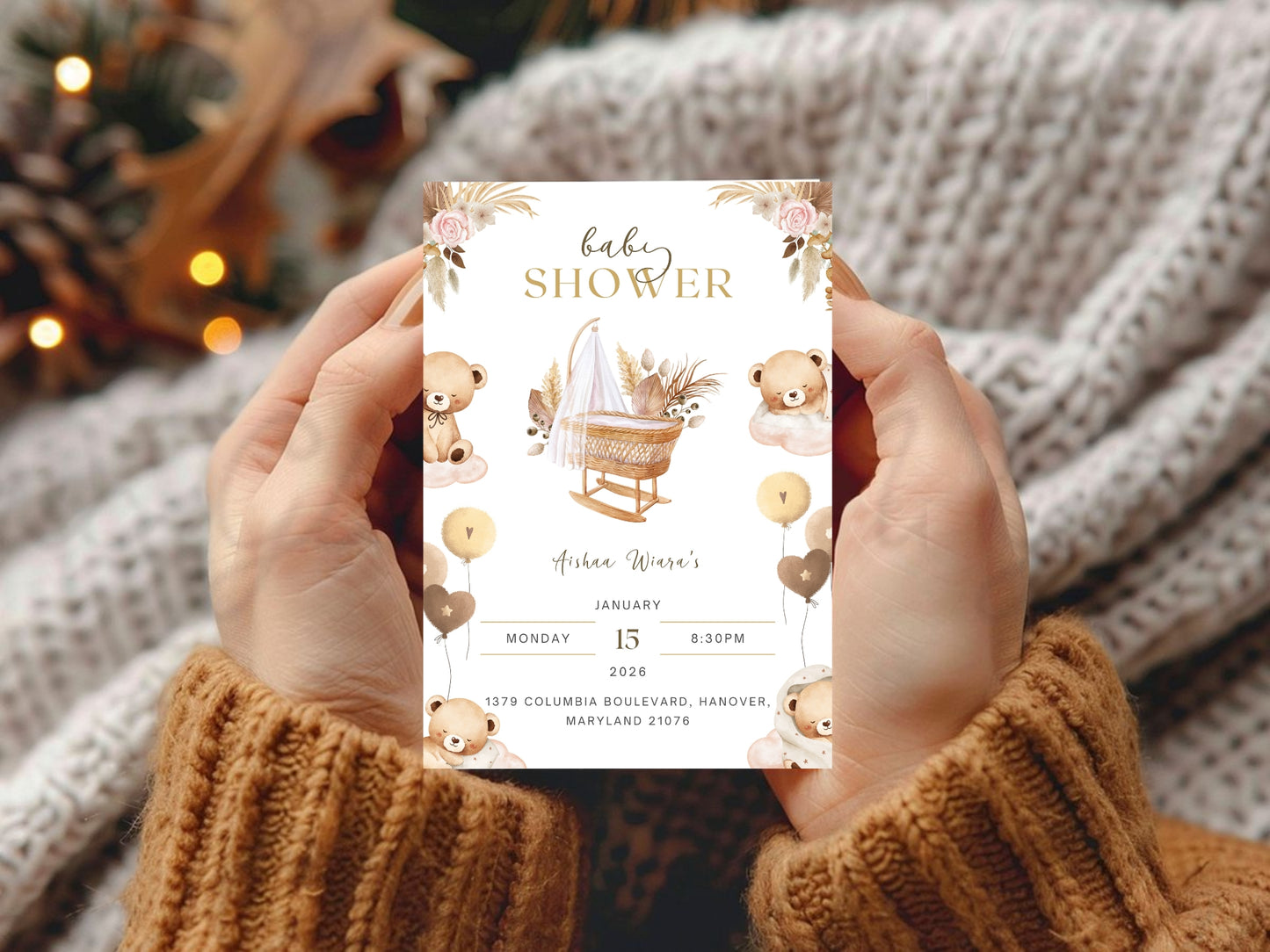 Baby Bear Baby Shower Card – Cute & Elegant Teddy Bear Greeting Card