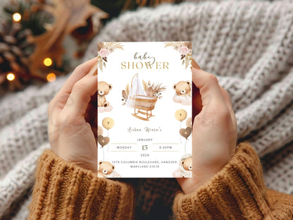 Baby Bear Baby Shower Card – Cute & Elegant Teddy Bear Greeting Card