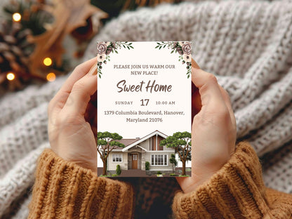Floral Elegant Housewarming Card – Sophisticated New Home Invitation – Printable Template