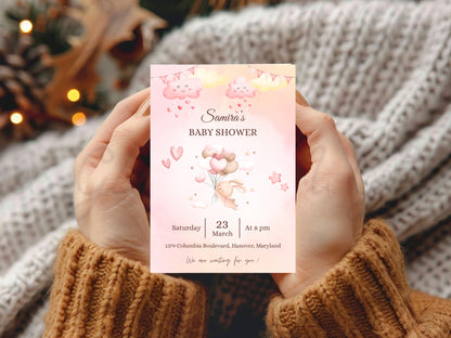 Cute Pink Baby Shower Greeting Card – Sweet Baby Girl Celebration Card