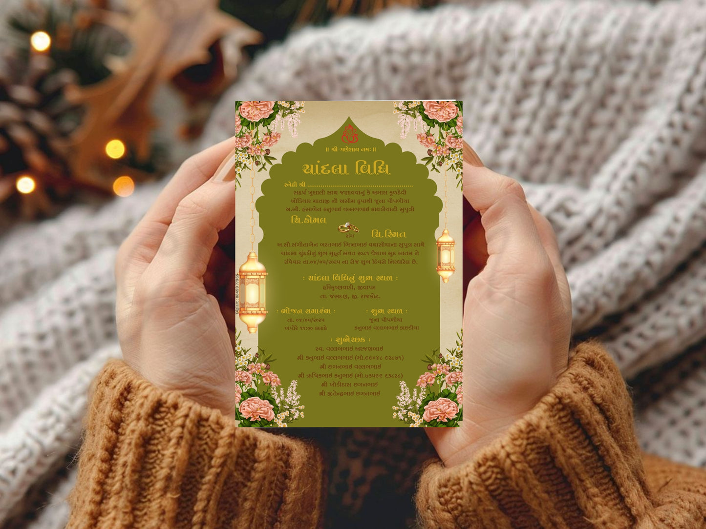 Royal & Floral Theme Chandla Vidhi Card Design in English | Elegant Traditional Wedding Invitation