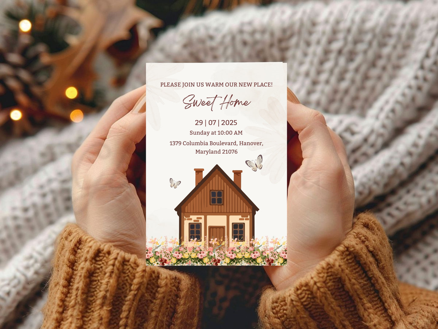 Watercolor Housewarming Card – Elegant New Home Greeting Card – Printable Template