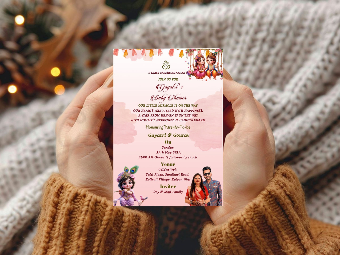 Little Krishna Theme Baby Shower Card | Cute & Traditional Invitation