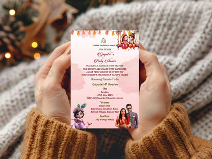 Little Krishna Theme Baby Shower Card | Cute & Traditional Invitation