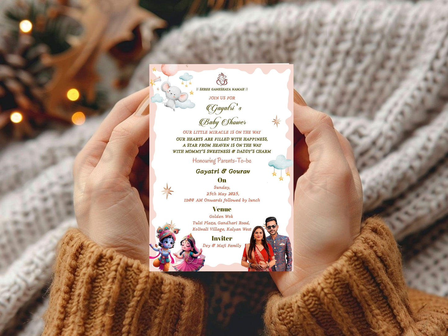 Krishna Theme Baby Shower Invitation – Cute Hindu Baby Shower Card – Printable Template