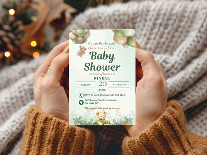 Cute Simple Teddy Bear Theme Baby Shower Card Design | Adorable Invitation