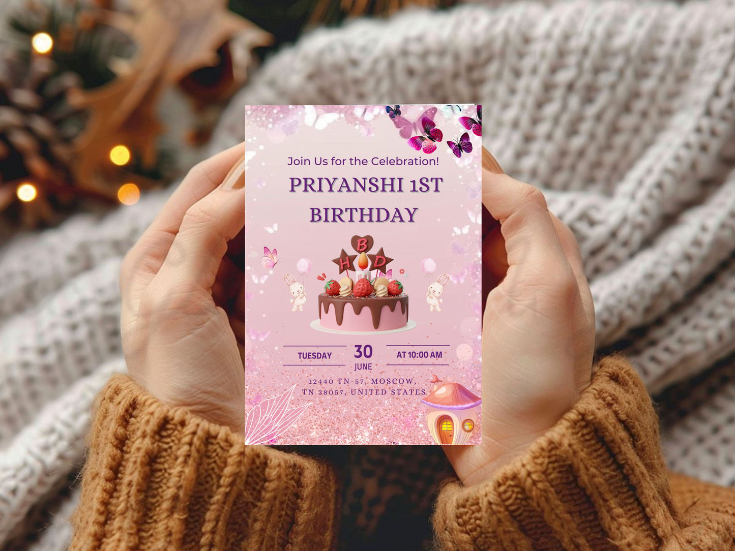 butterflies and flowers Birthday Invitation Card – E-Invite PDF & Premium Printed Card (6×9 Inch, 300 GSM) by DigiArt Invitation