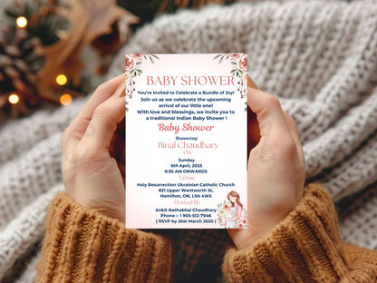 Simple Floral Baby Shower Invitation – Minimal Elegant Baby Shower Card – Printable Template