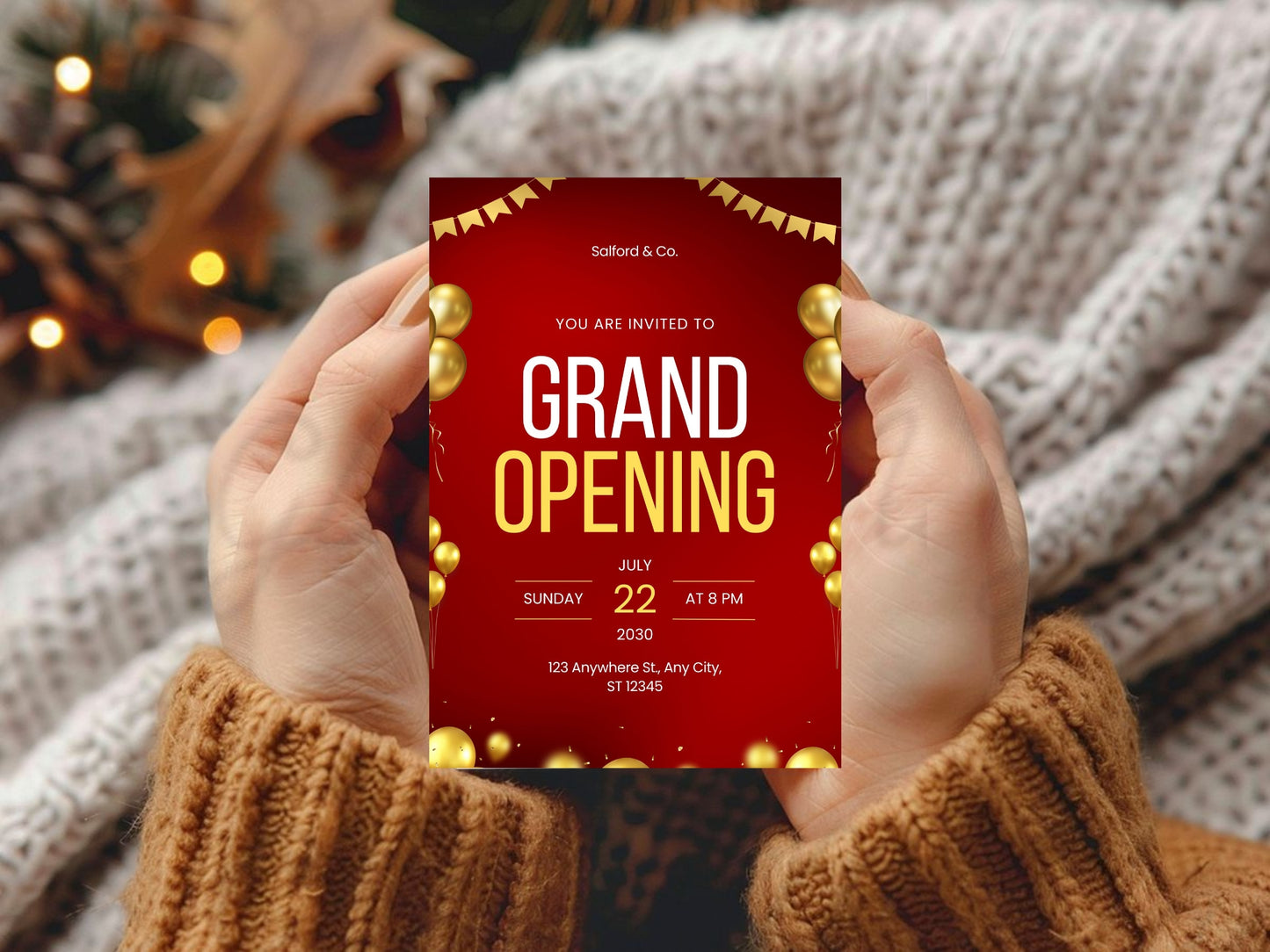 Minimal Grand Opening Card Template | Modern Simple Business Launch Invitation | Printable & Editable Design