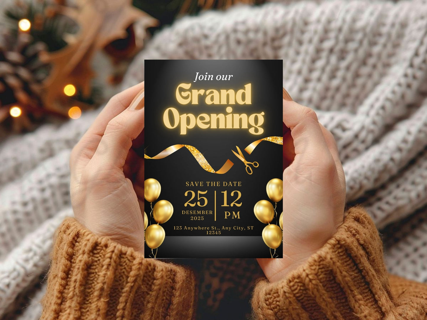 Dark Elegant Grand Opening Card Template | Luxury Black Modern Business Launch Invitation | Printable & Editable Design