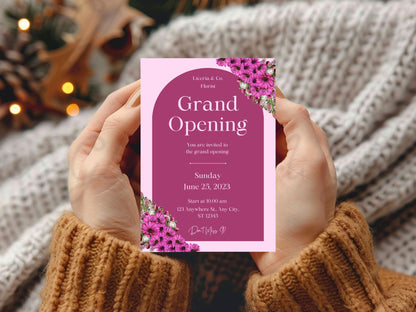Beautiful Floral Grand Opening Card Template | Elegant Flower Business Launch Invitation | Printable & Editable Design
