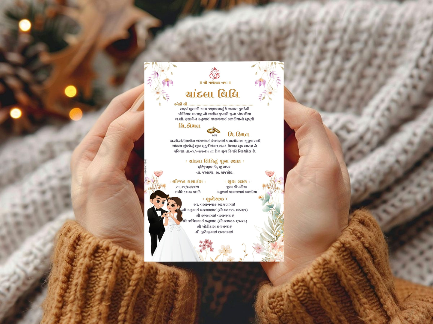 Elegant Floral Theme Chandla Vidhi Card Design in English | Luxury Traditional Wedding Invitation