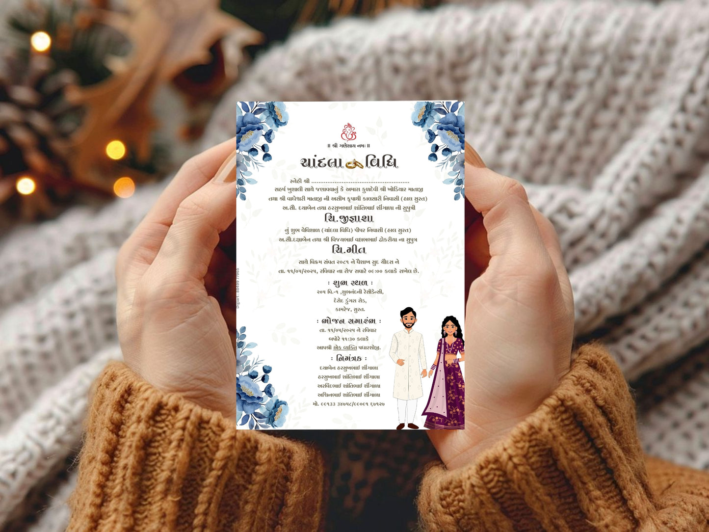 Elegant Floral Chandla Vidhi Card – Minimal Botanical Invitation