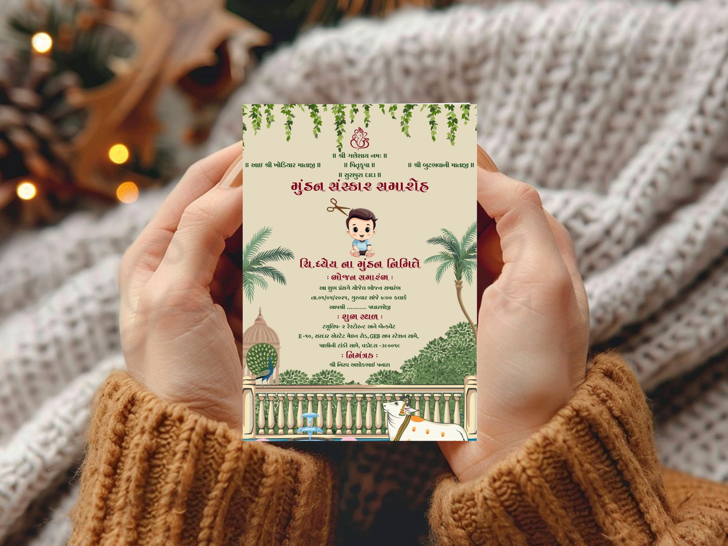 Elegant Royal Mundan Sanskar Invitation | Luxury Hindu Baby Ceremony Digital Invite