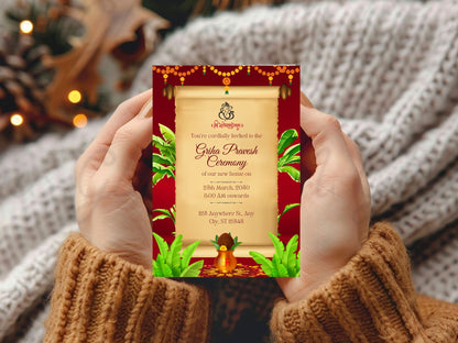 Royal Theme Vastu Pujan Card – Elegant Luxury Invitation