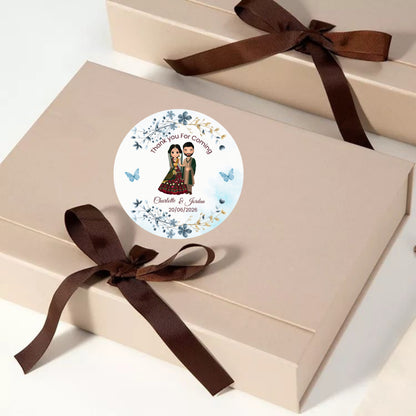 Blue Floral Wedding Thank You Stickers – Custom Name & Date Labels