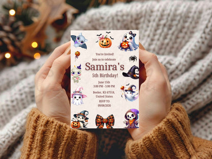 Cute Horror Theme Birthday Invitation Card – Editable Printable Spooky Party Invite – Fun Halloween Birthday Invitation