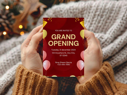 Minimal Elegant Theme Grand Opening Card Design Template | Modern Business Launch Invitation | Printable & Editable Card