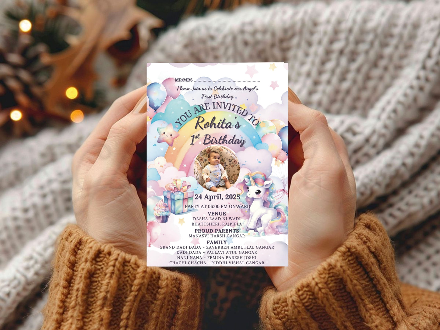 Unicorn Birthday Card Invitation Design for Kids