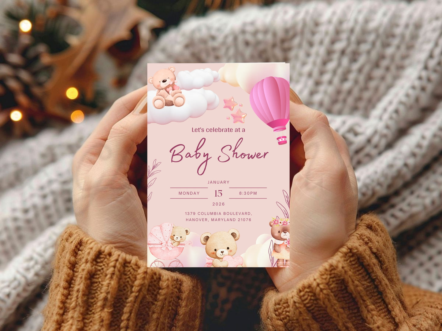 Pink Cute Baby Shower Card – Adorable Baby Girl Greeting Card