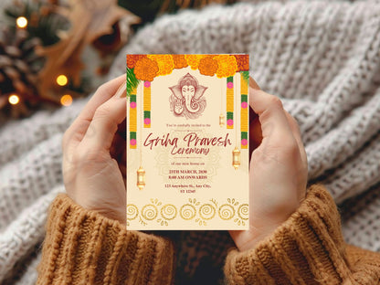 Simple Elegant Vastu Pujan Card – Minimal Invitation Design