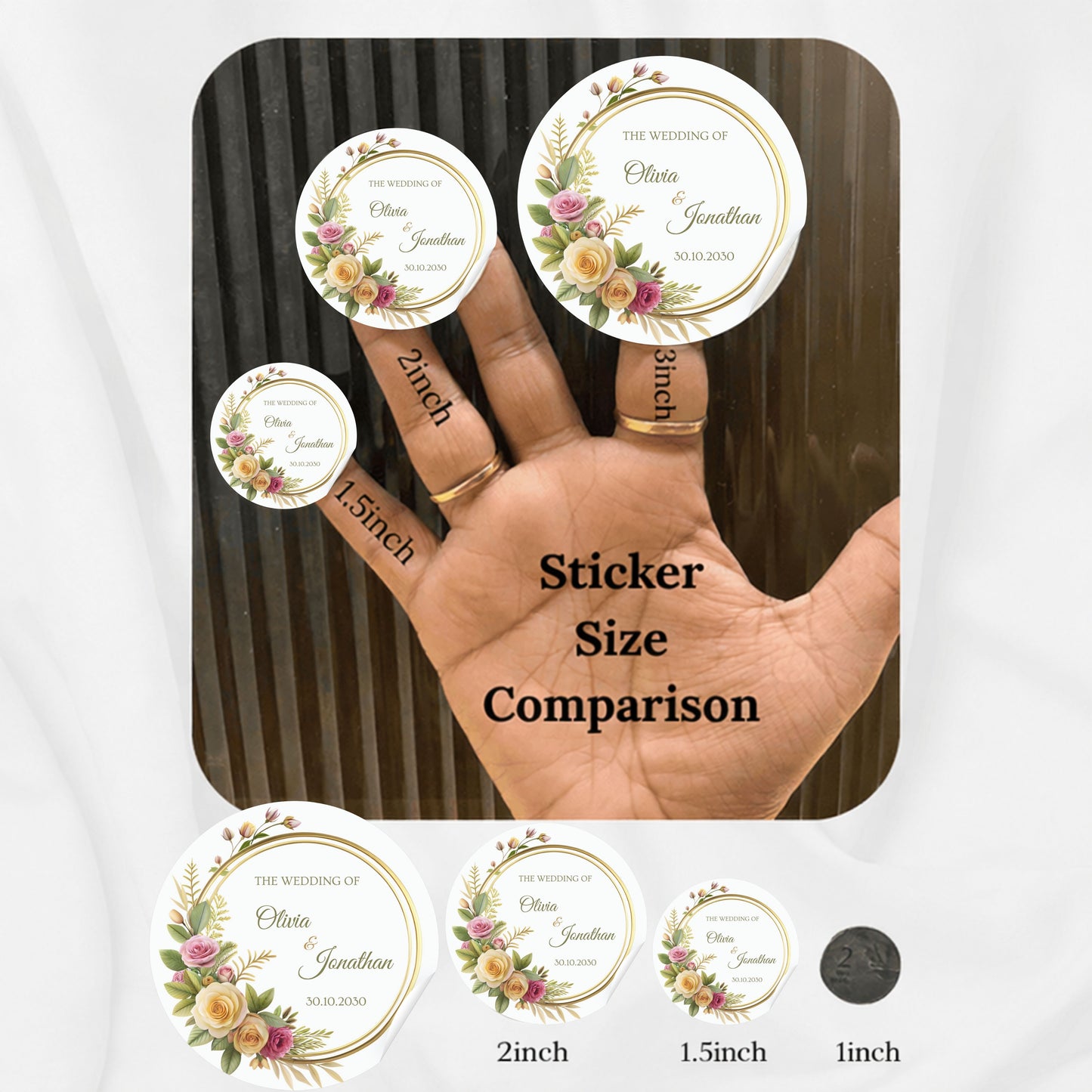 Pink and Cream Floral Wedding Thank You Stickers – Custom Name & Date Labels