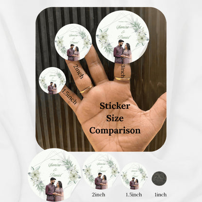 Green Floral Wedding Thank You Stickers – Custom Name & Date Labels