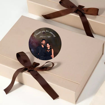 Personalized Black Wedding Thank You Stickers with Couple Picture